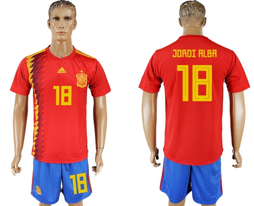 Spain #18 Jordi Alba Home Soccer Country Jersey